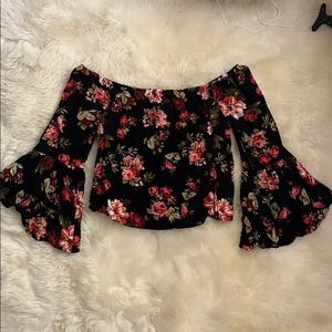 Floral Bell Sleeve Crop Top